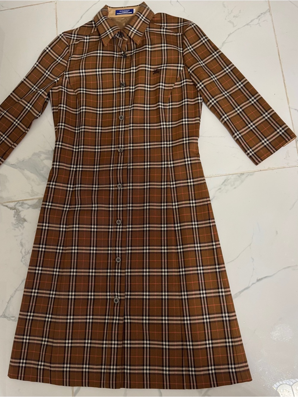 Burberry Vintage Brown Plaid mid Sleeve Dress blue label w/ COA